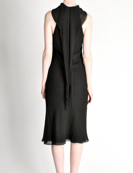 Hermès Vintage Black Silk Crepe Layered Bias Dress