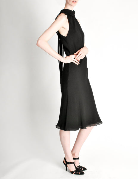 Hermès Vintage Black Silk Crepe Layered Bias Dress