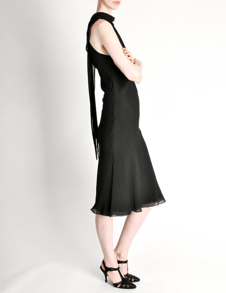 Hermès Vintage Black Silk Crepe Layered Bias Dress