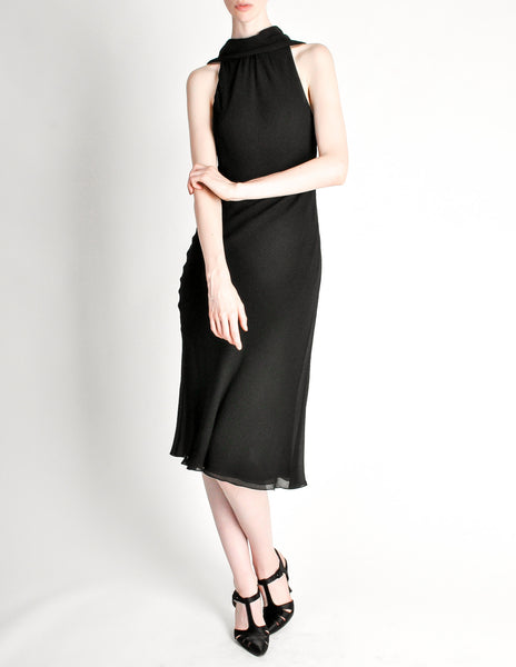 Hermès Vintage Black Silk Crepe Layered Bias Dress