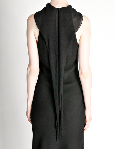 Hermès Vintage Black Silk Crepe Layered Bias Dress
