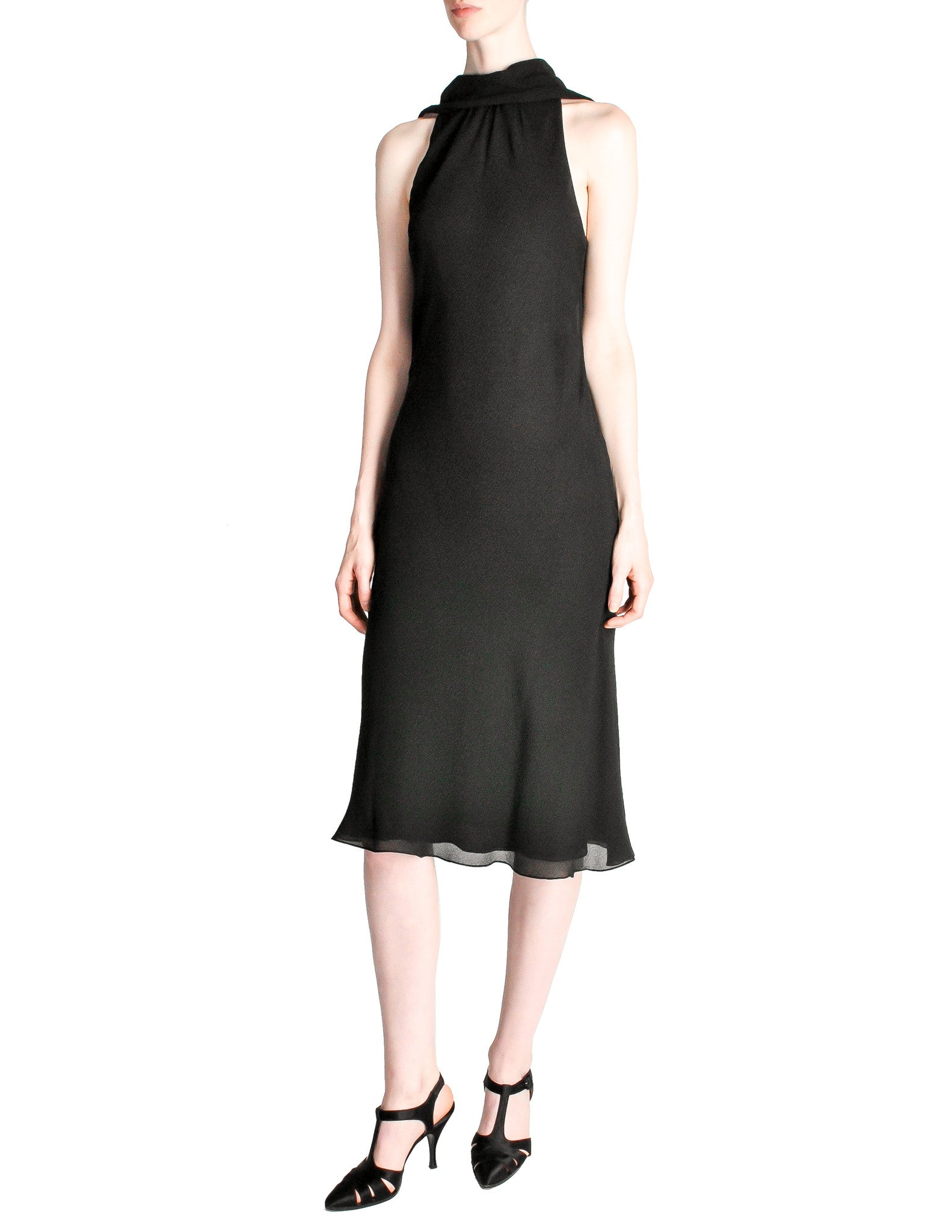 Hermès Vintage Black Silk Crepe Layered Bias Dress