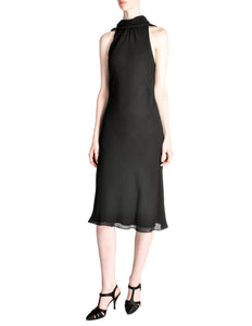 Hermès Vintage Black Silk Crepe Layered Bias Dress