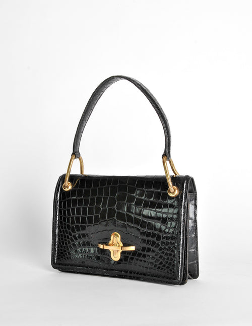 Small Saddle Bag Purse - Black/crocodile-patterned - Ladies | H&M US