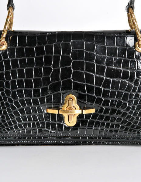 Hermès Vintage 1960s Black Crocodile Skin Handbag - Amarcord Vintage Fashion
 - 5