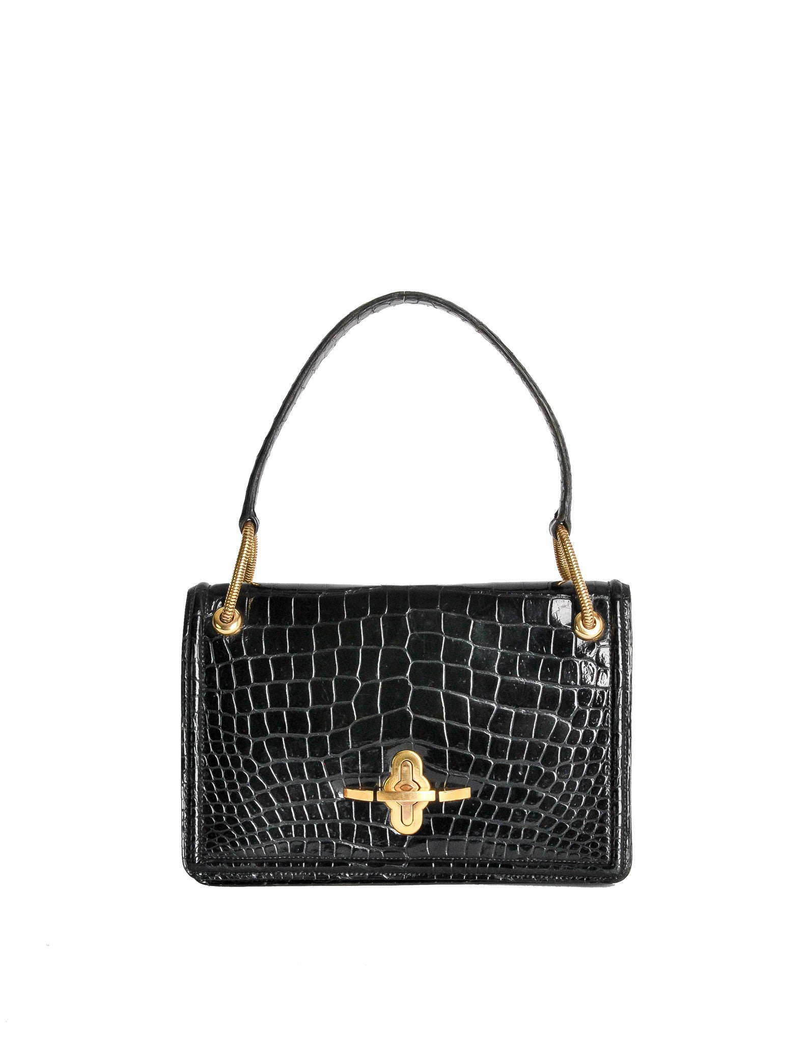 Hermès Vintage 1960s Black Crocodile Skin Handbag - Amarcord Vintage Fashion
 - 1