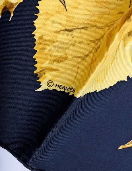 Hermes Vintage Tourbillon Autumn Leaves Silk Scarf
