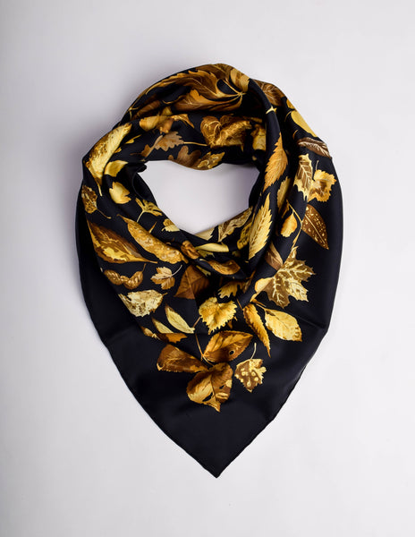 Hermes Vintage Tourbillon Autumn Leaves Silk Scarf