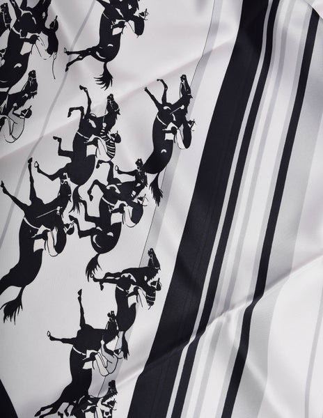 Hermes Vintage Les Courses Black and White Equestrian Horse Racing Silk Scarf