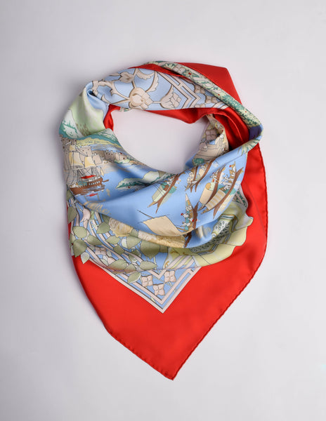 Hermes Vintage Le Fleuve Sacre Scenic Silk Scarf