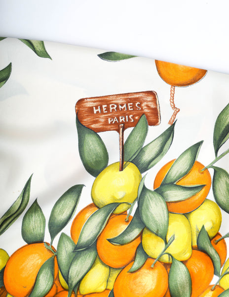 Hermes Vintage Oranges and Lemons Citrus Silk Scarf