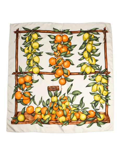 Hermes Vintage Oranges and Lemons Citrus Silk Scarf