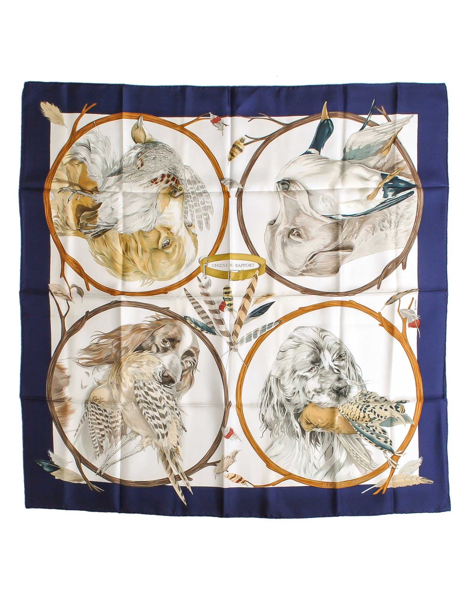 Hermès Vintage Chiens Au Rapport by Carl De Parcevaux Silk Carre Scarf