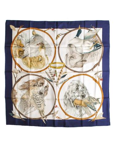 Hermès Vintage Chiens Au Rapport by Carl De Parcevaux Silk Carre Scarf