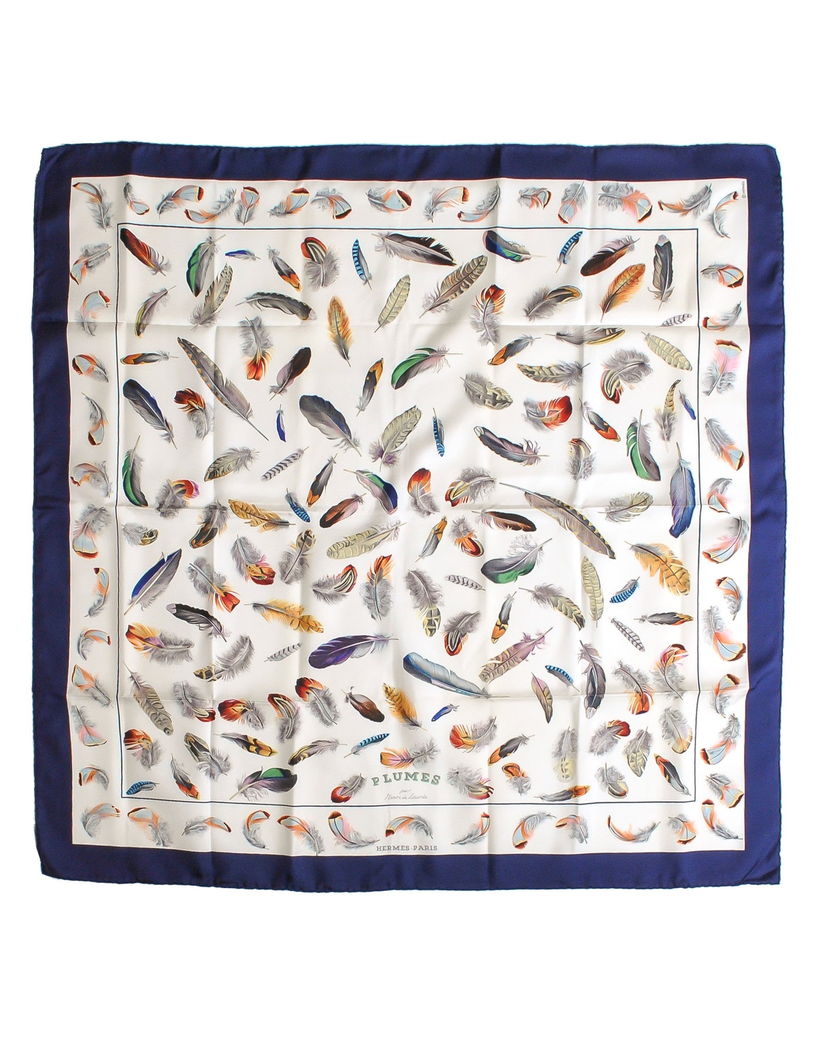 Hermès Vintage Plumes par Henri de Linarès Feather Print Silk Carre Scarf