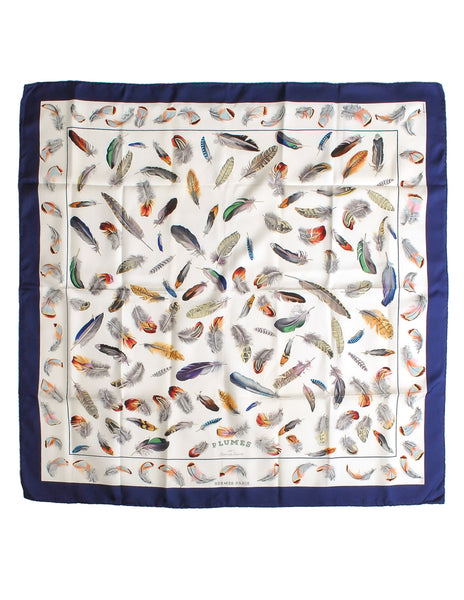 Hermès Vintage Plumes par Henri de Linarès Feather Print Silk Carre Scarf
