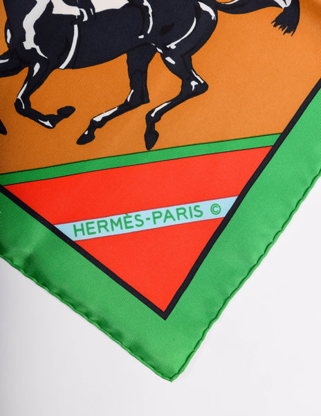 Hermes Vintage Les Courses Colorful Equestrian Horse Racing Silk Scarf