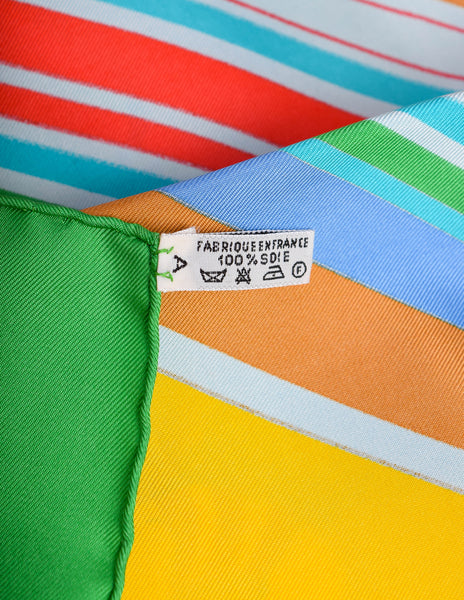 Hermes Vintage Les Courses Colorful Equestrian Horse Racing Silk Scarf