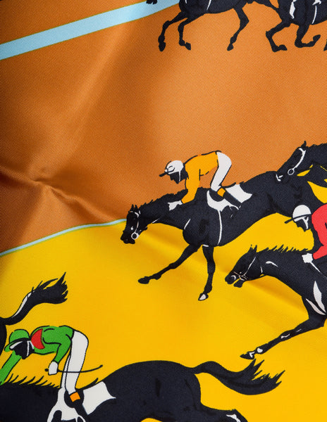 Hermes Vintage Les Courses Colorful Equestrian Horse Racing Silk Scarf
