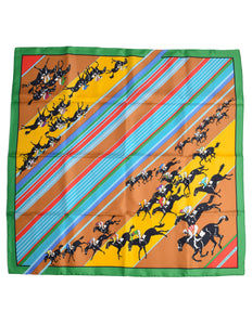 Hermes Vintage Les Courses Colorful Equestrian Horse Racing Silk Scarf
