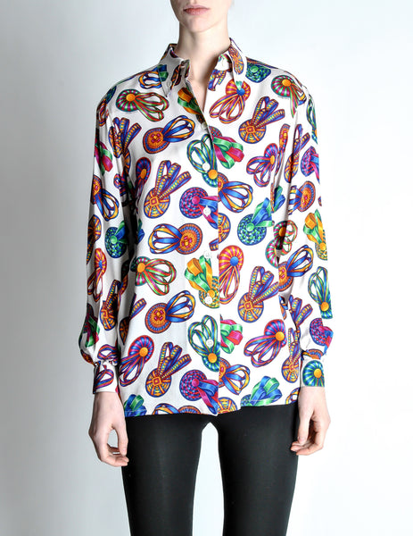 Hermès Vintage Prize Ribbon Silk Button Down Shirt