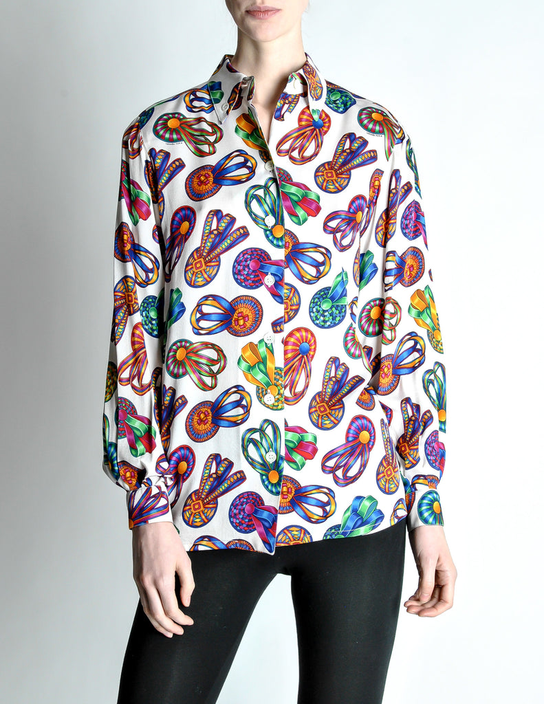 Hermès Vintage Prize Ribbon Silk Button Down Shirt – Amarcord
