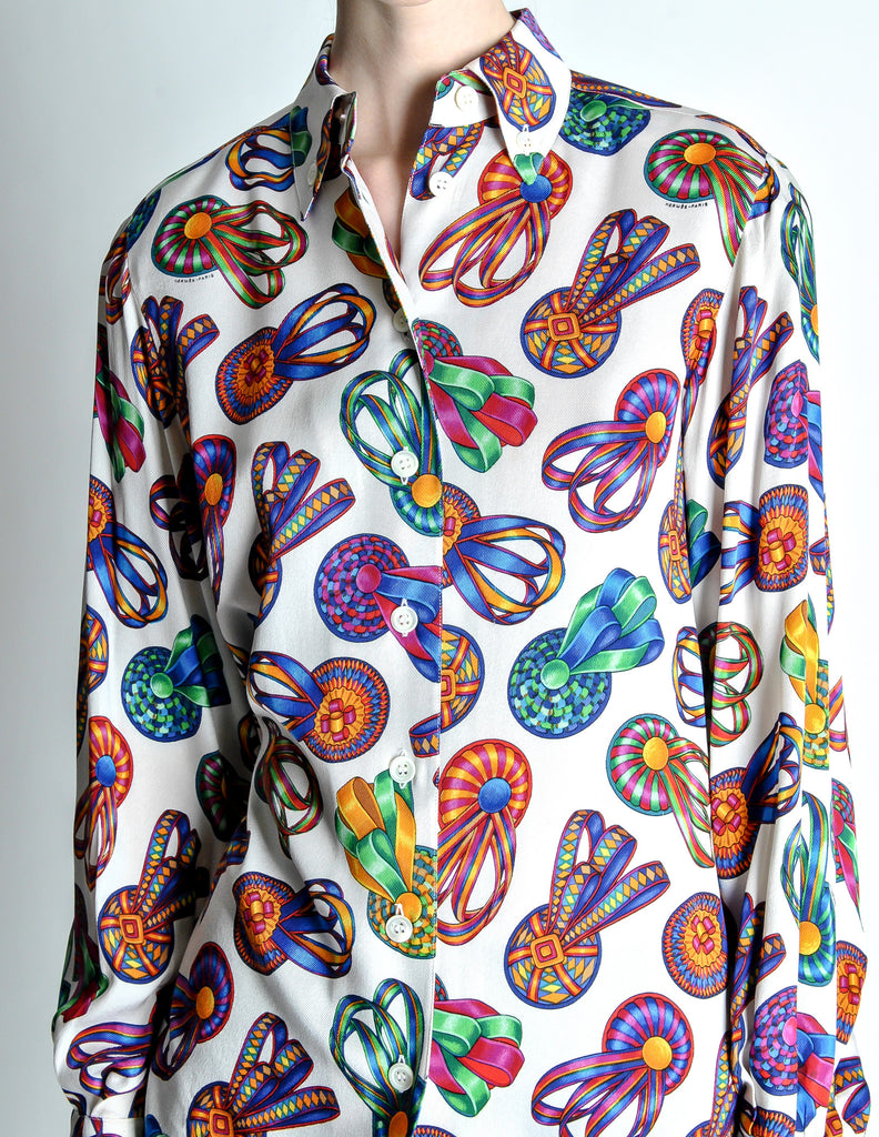 Hermès Vintage Prize Ribbon Silk Button Down Shirt – Amarcord