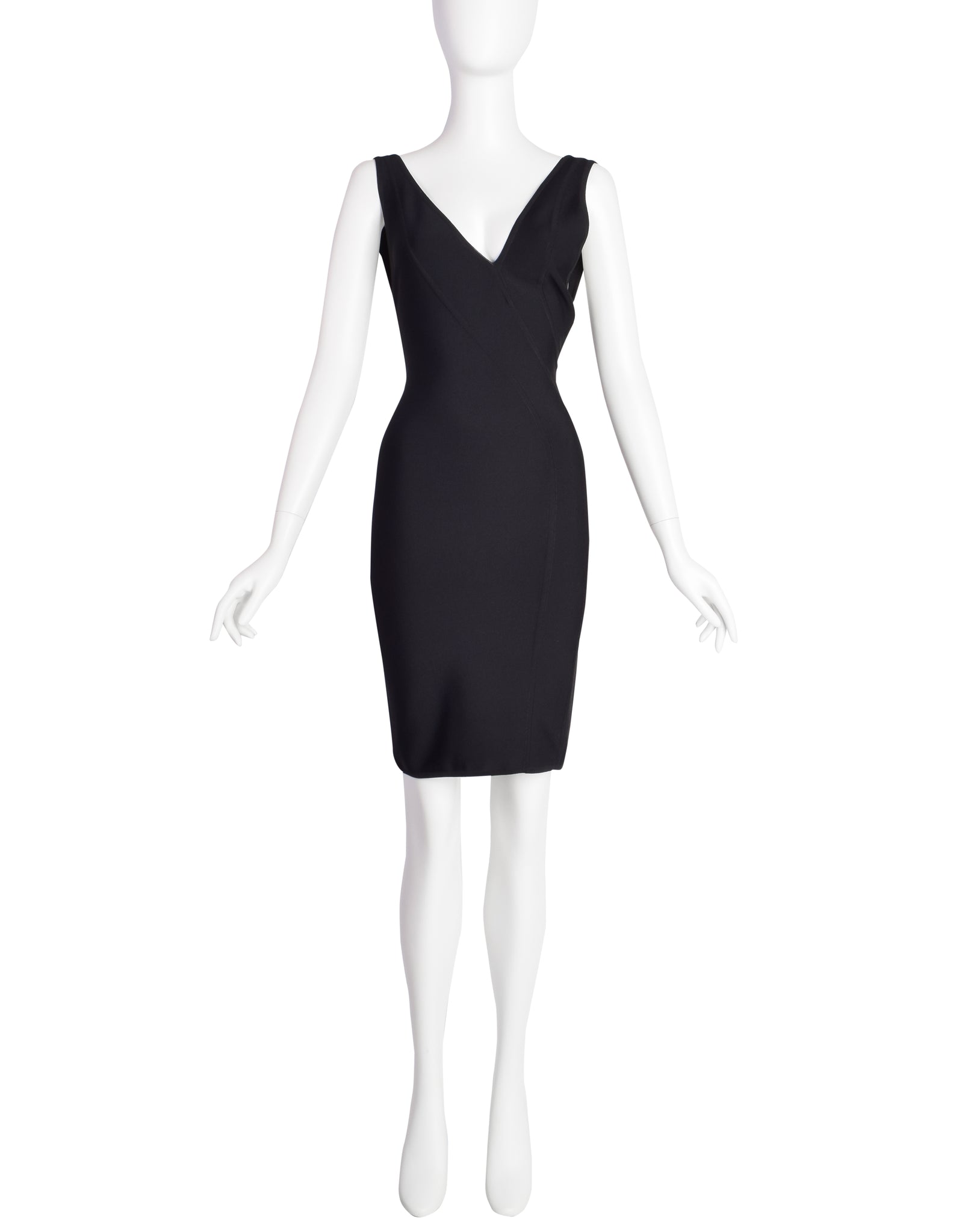 Herve L Leroux Vintage Early 2000s Asymmetric Black Stretch Knit Bodycon Mini Dress