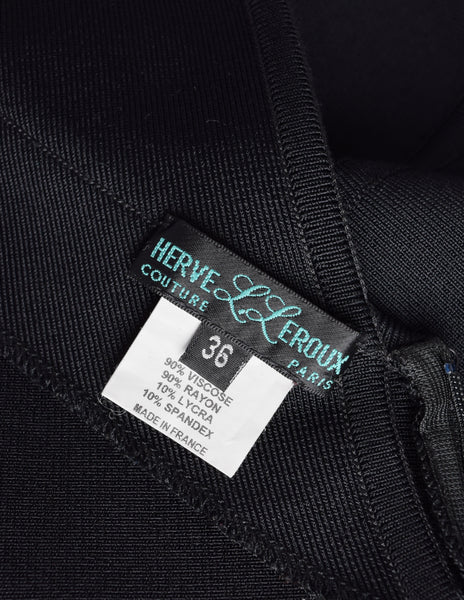 Herve L Leroux Vintage Early 2000s Asymmetric Black Stretch Knit Bodycon Mini Dress