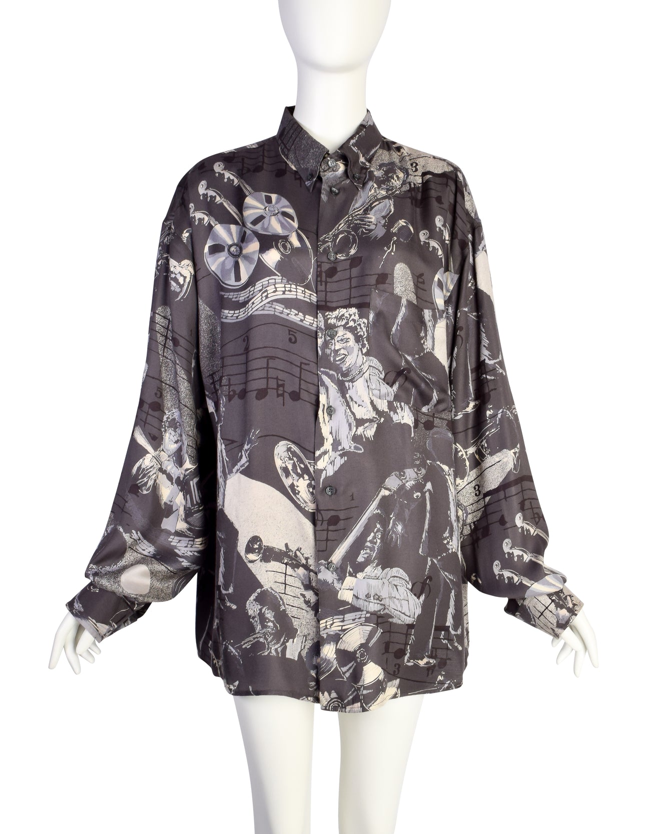 Iceberg Vintage 1992-1993 Jazz Musician Print Grey Button Up Shirt