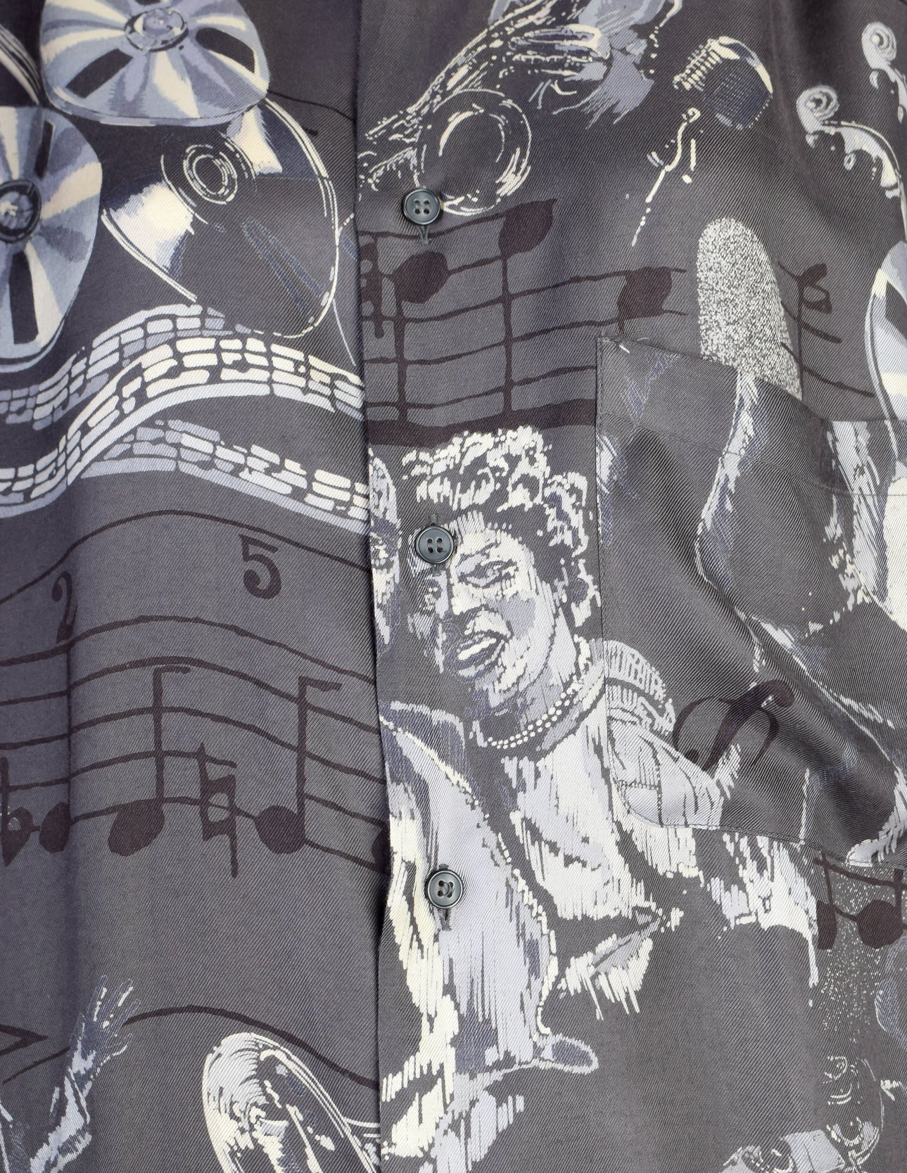 Iceberg Vintage 1992-1993 Jazz Musician Print Grey Button Up Shirt