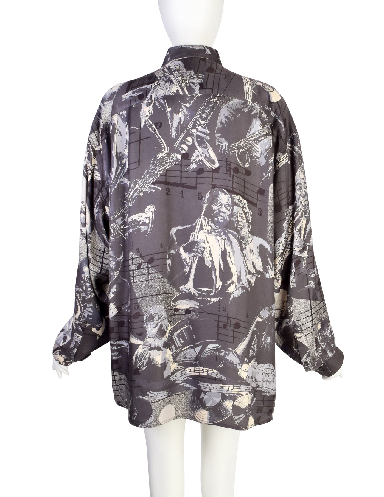Iceberg Vintage 1992-1993 Jazz Musician Print Grey Button Up Shirt