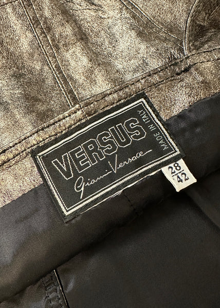 VERSUS Gianni Versace Vintage Metallic Pewter Leather Double Breasted Bustier Top