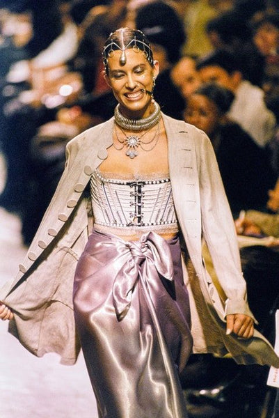 Jean Paul Gaultier Vintage SS 1994 'Les Tatouages' Iconic Brocade Studded Chain Cropped Bustier Top