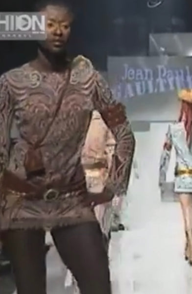 Jean Paul Gaultier Vintage SS 1996 Cyberbaba Tribal Tattoo Print Tie Sleeve Top