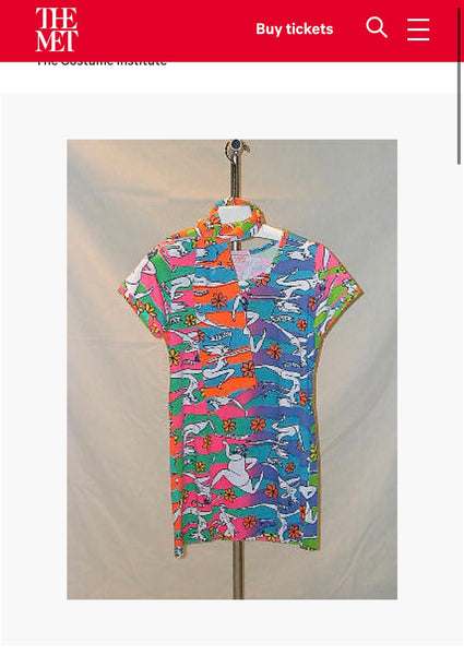 Lilly Pulitzer Vintage 1970s Iconic Multicolor 'Streaker' Nude Illustration Novelty Print Polo Shirt