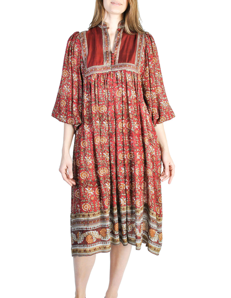 Phool Vintage Indian Silk Block Print Tent Dress Amarcord