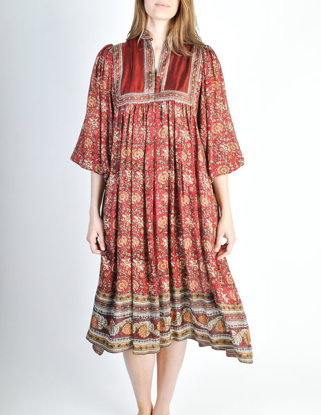 Phool Vintage Indian Silk Block Print Tent Dress