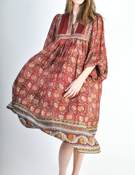 Phool Vintage Indian Silk Block Print Tent Dress