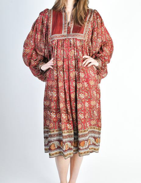 Phool Vintage Indian Silk Block Print Tent Dress - Amarcord Vintage Fashion
 - 7