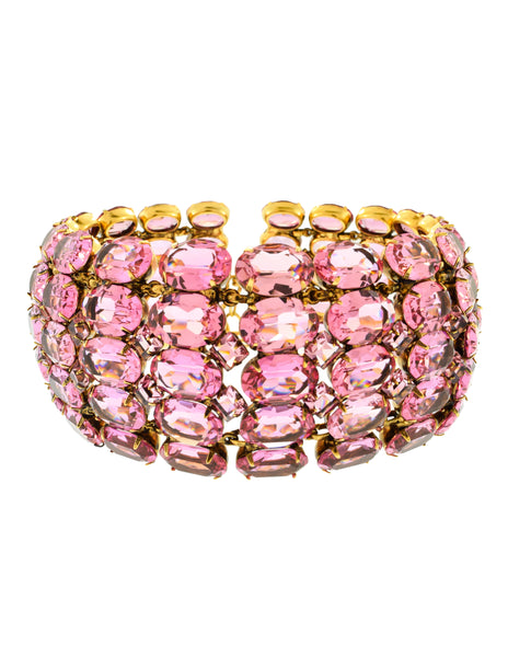 Iradj Moini Vintage Light Pink Swarovski Crystal Rhinestone Wide Statement Choker Necklace