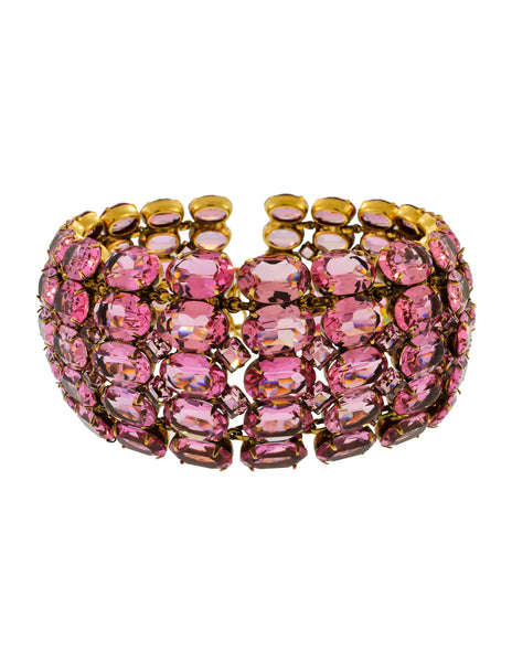 Iradj Moini Vintage Light Pink Swarovski Crystal Rhinestone Wide Statement Choker Necklace