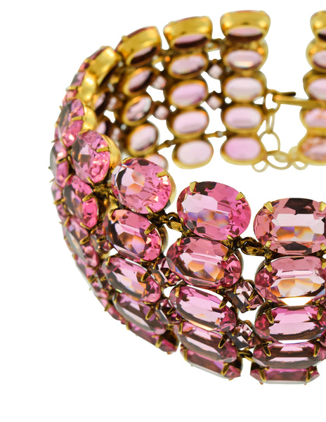 Iradj Moini Vintage Light Pink Swarovski Crystal Rhinestone Wide Statement Choker Necklace