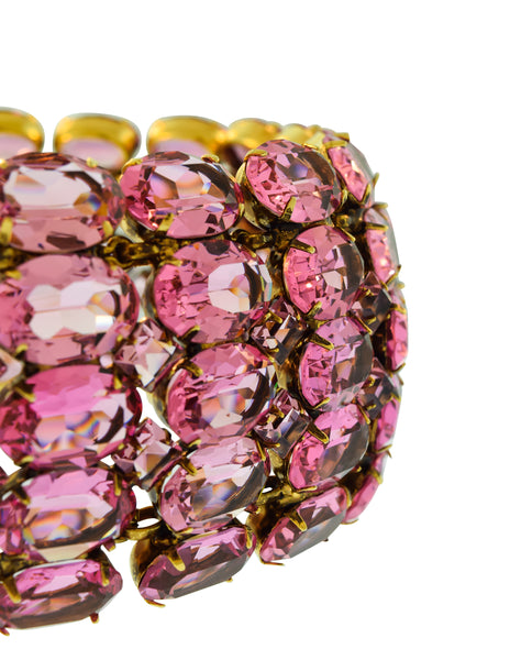 Iradj Moini Vintage Light Pink Swarovski Crystal Rhinestone Wide Statement Choker Necklace