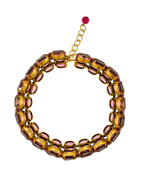 Iradj Moini Vintage Light Pink Swarovski Crystal Rhinestone Wide Statement Choker Necklace