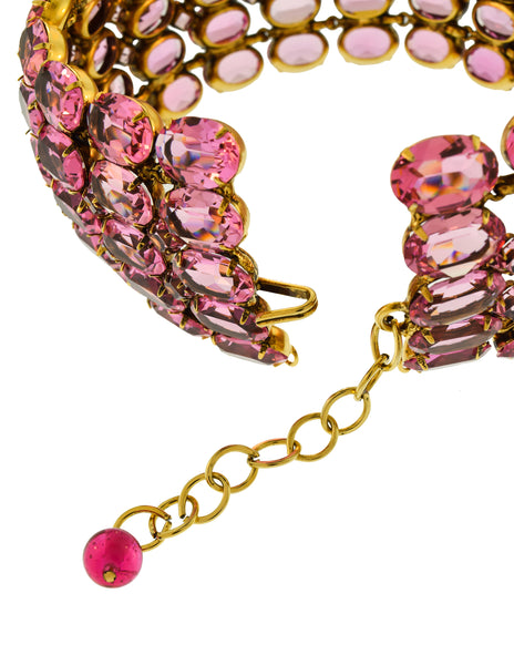 Iradj Moini Vintage Light Pink Swarovski Crystal Rhinestone Wide Statement Choker Necklace