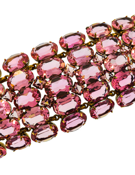 Iradj Moini Vintage Light Pink Swarovski Crystal Rhinestone Wide Statement Choker Necklace