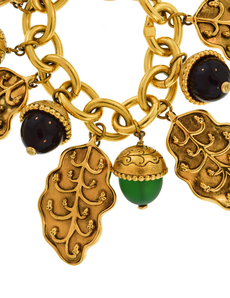 Isabel Canovas Vintage Acorn Leaf Charm Gold Chain Bracelet