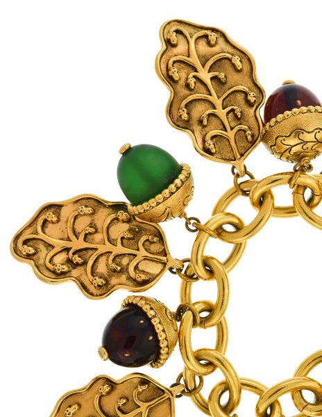 Isabel Canovas Vintage Acorn Leaf Charm Gold Chain Bracelet