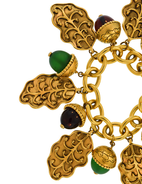 Isabel Canovas Vintage Acorn Leaf Charm Gold Chain Bracelet